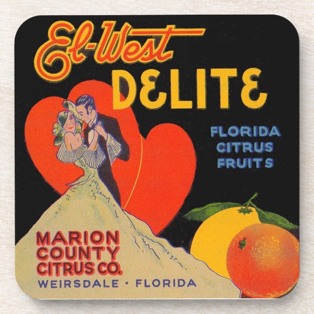 1930s art deco El-West Delite Florida Citrus Fruit Coaster (Front)