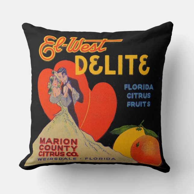 1930s art deco El-West Delite Florida Citrus Fruit Cushion (Front)
