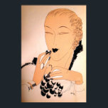 1930s Art Deco Fashion Era Poster<br><div class="desc">This stunning Art Deco illustration, taken from a 1933 magazine shows a woman posed with a cluster of grapes, the colour of her lipstick. It looks like it was drawn in shades of makeup-toned colours, almost sepia-like, and absolutely depicts the glamour and style of the era. Perfect gift and memorabilia...</div>