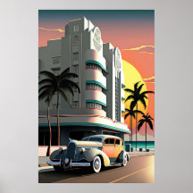 1930s Art Deco Miami Beach Ocean Drive sunset