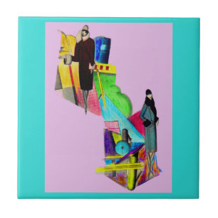 1930s art deco women print ceramic tile