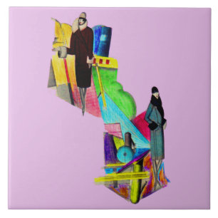 1930s art deco women print ceramic tile