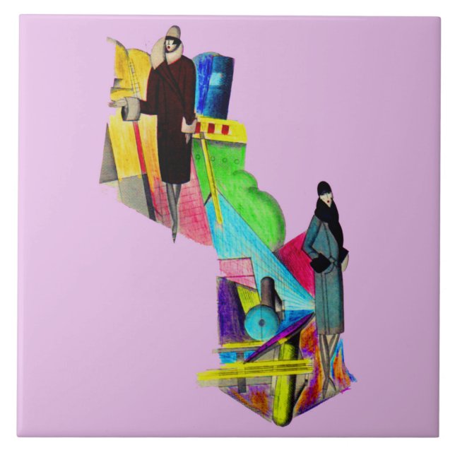 1930s art deco women print ceramic tile (Front)