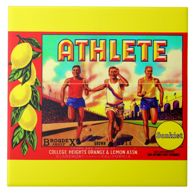 1930s Athlete fruit crate label Ceramic Tile (Front)