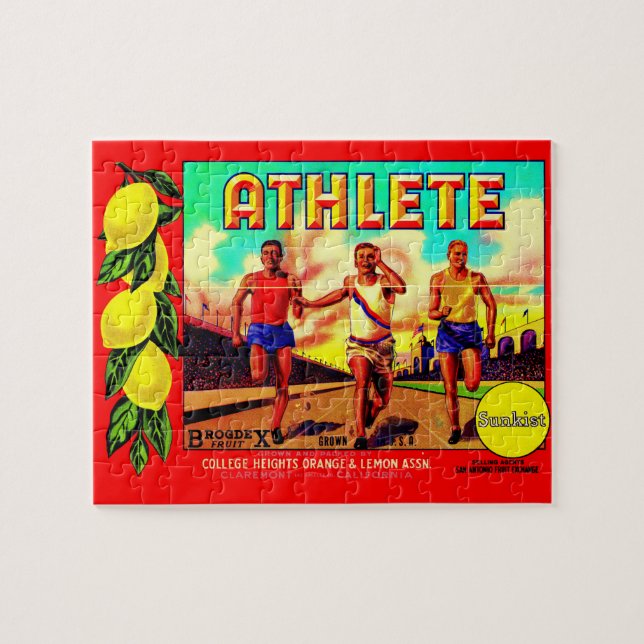 1930s Athlete fruit crate label Jigsaw Puzzle (Horizontal)