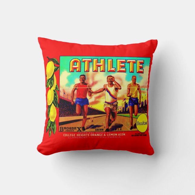 1930s Athlete fruit crate label print Cushion (Front)