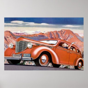 1930's Blonde in a Red Motor Car Poster