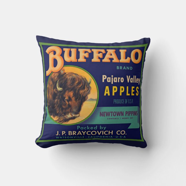 1930s Buffalo Brand Apples crate label print Cushion (Front)