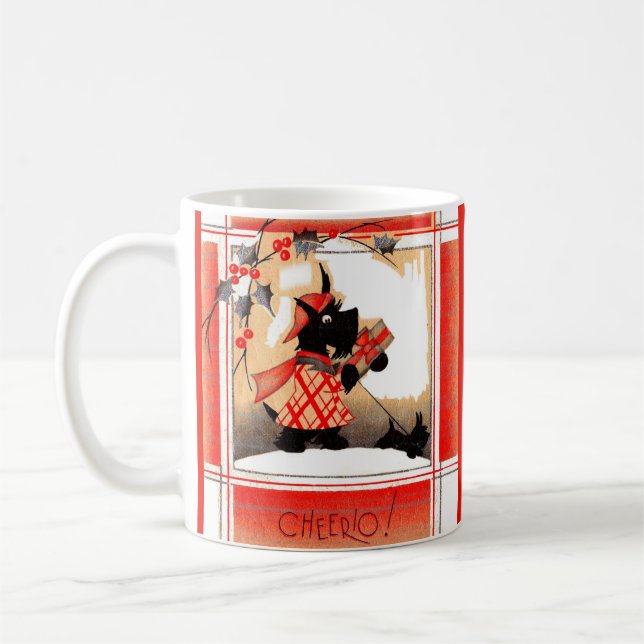 1930s Christmas Scottie dog says ‘Cheerio’ Coffee Mug (Left)
