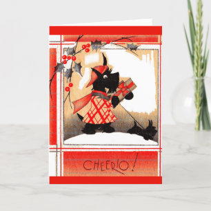 1930s Christmas Scottie dog says ‘Cheerio’ Holiday Card