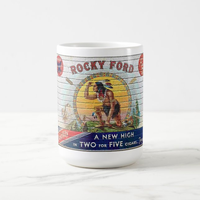 1930s CIGAR BOX LABEL ON A BRICK WALL COFFEE MUG (Center)