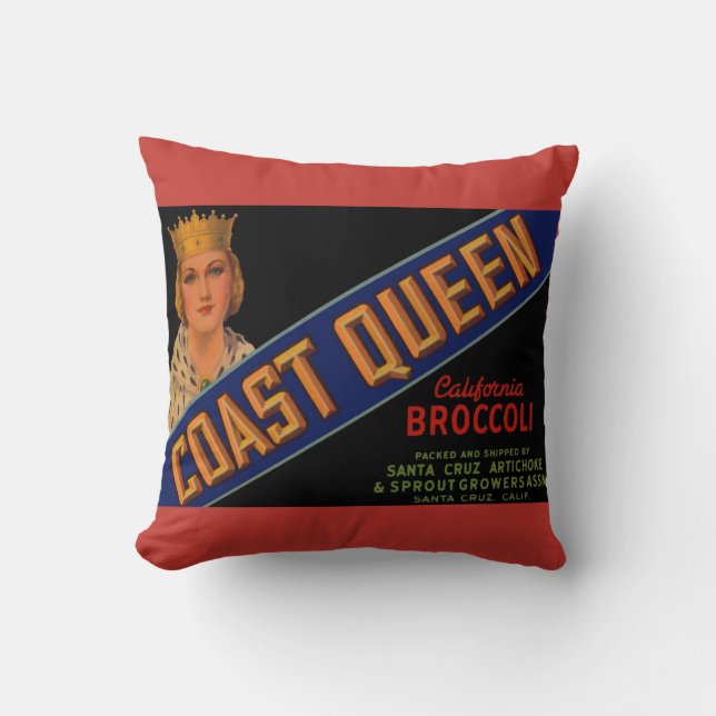 1930s Coast Queen broccoli crate label Cushion (Front)