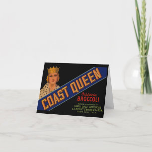 1930s Coast Queen broccoli crate label Note Card