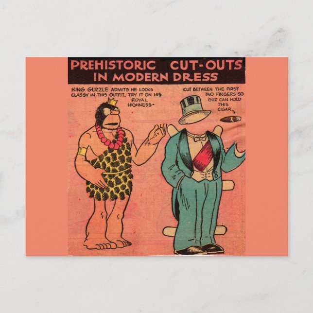 1930s comics cave man paper doll King Guzzle Postcard (Front)