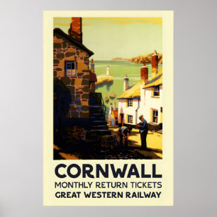 1930s Cornwall England - Vintage Style UK Travel Poster