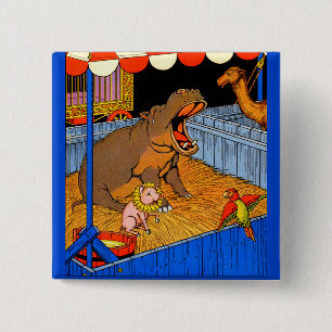 1930s crying hippopotamus and friends 15 cm square badge