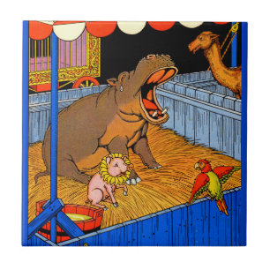 1930s crying hippopotamus and friends ceramic tile