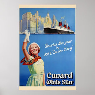 1930s Cunard White Star Line - RMS Queen Mary Poster
