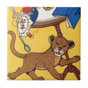 1930s cute and careless little leopard cub ceramic tile