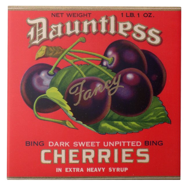 1930s Dauntless Cherries in Heavy Syrup can label Ceramic Tile (Front)