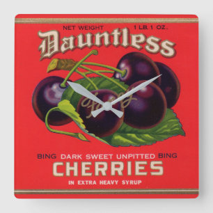 1930s Dauntless Cherries in Heavy Syrup can label Square Wall Clock