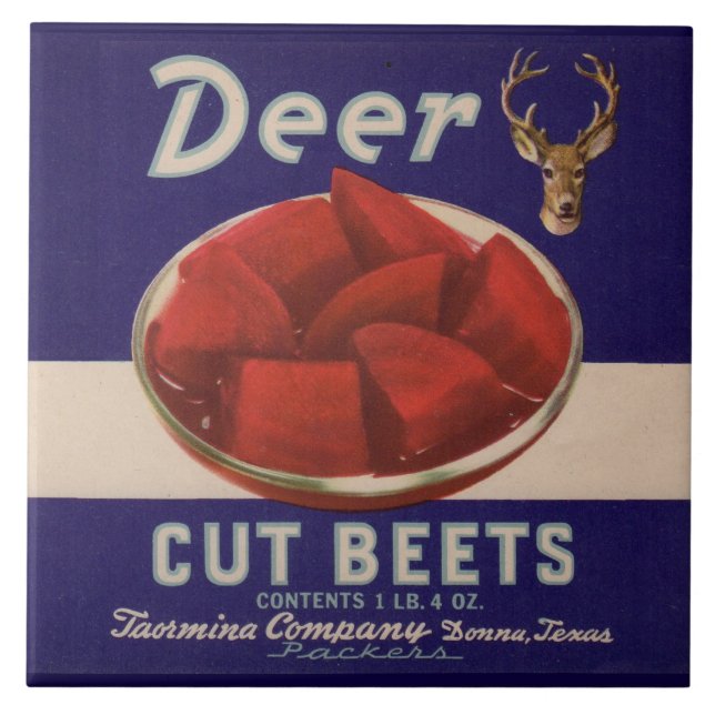 1930s Deer Cut Beets can label Ceramic Tile (Front)