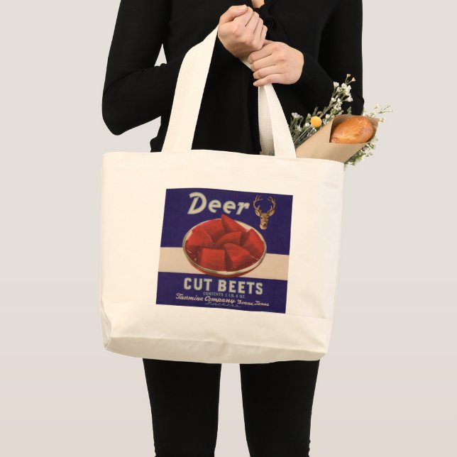 1930s Deer Cut Beets can label Large Tote Bag (Front (Product))
