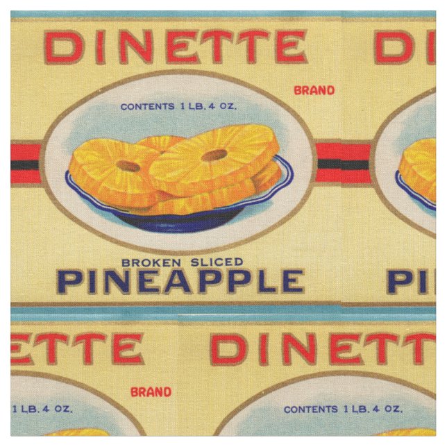1930s Dinette pineapple label print Fabric (Close Up)