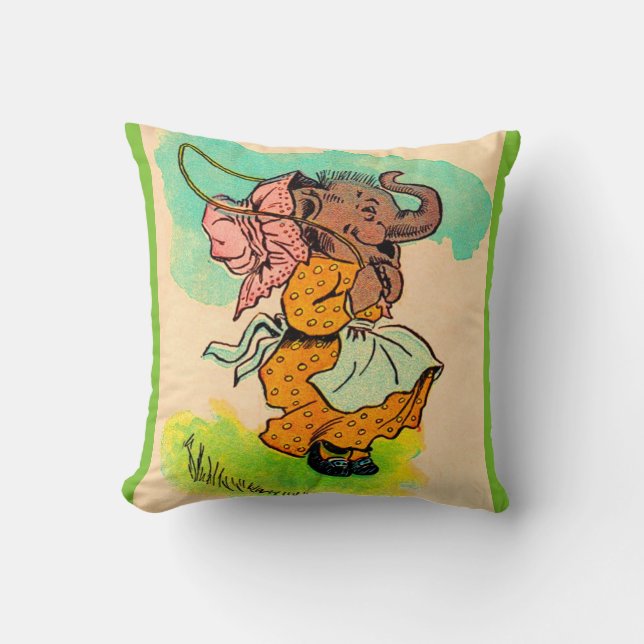 1930s dressed elephant playing jump rope cushion (Front)