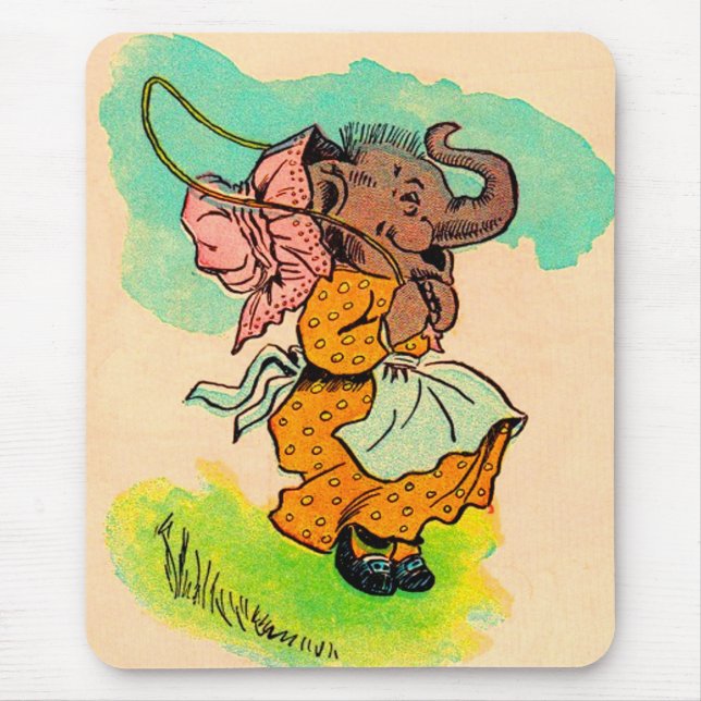 1930s dressed elephant playing jump rope mouse pad (Front)