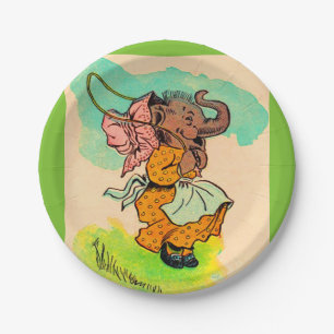 1930s dressed elephant playing jump rope paper plate