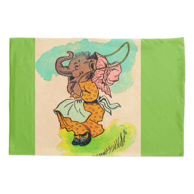 1930s dressed elephant playing jump rope pillowcase (Back)