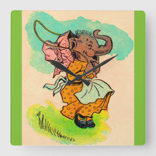 1930s dressed elephant playing jump rope square wall clock