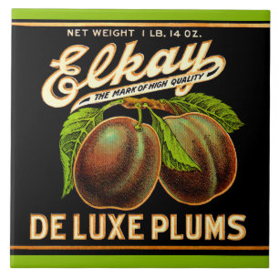 1930s Elkay Deluxe Plums label Ceramic Tile