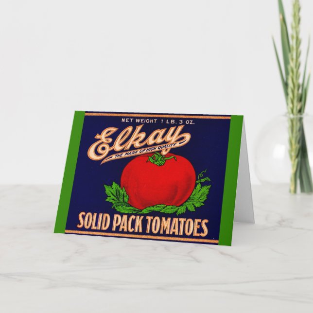  1930s Elkay Solid Pack Tomatoes can label Card (Front)