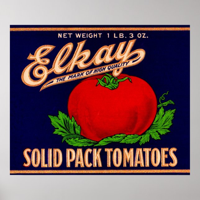 1930s Elkay Solid Pack Tomatoes can label Poster (Front)