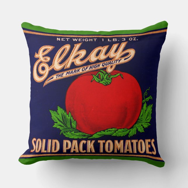 1930s Elkay Solid Pack Tomatoes can label print Cushion (Front)