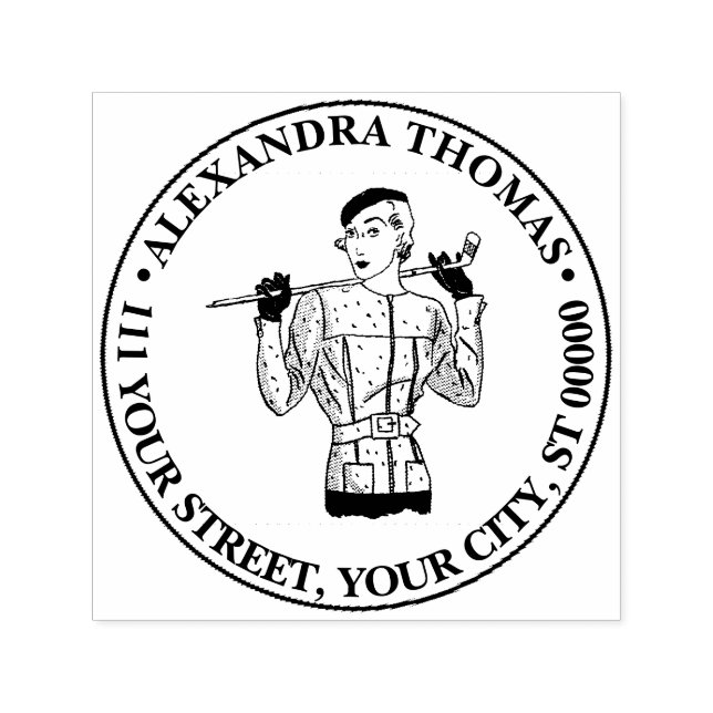 1930s Fashionable Lady Golfer with Golf Club Self-inking Stamp (Design)