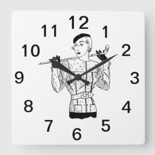 1930s Fashionable Lady Golfer with Golf Club Square Wall Clock