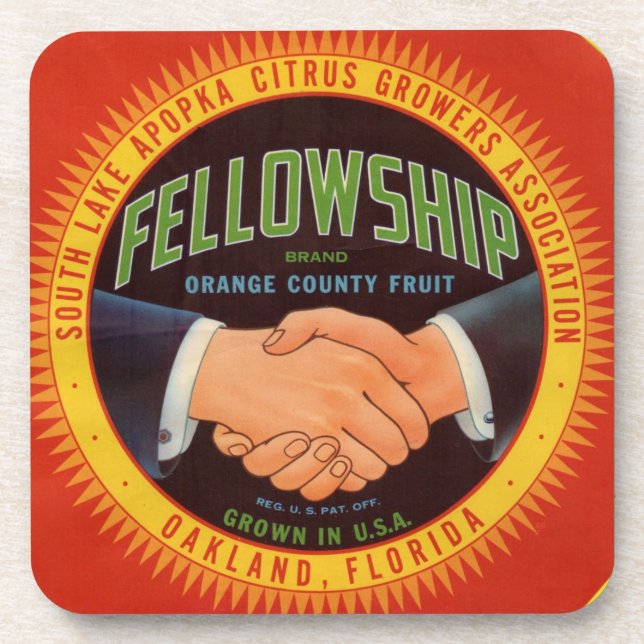 1930s Fellowship Orange County Citrus label Coaster (Front)