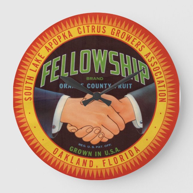 1930s Fellowship Orange County Citrus label Large Clock (Front)