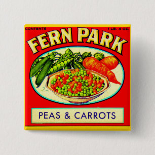 1930s Fern Park peas and carrots label 15 Cm Square Badge