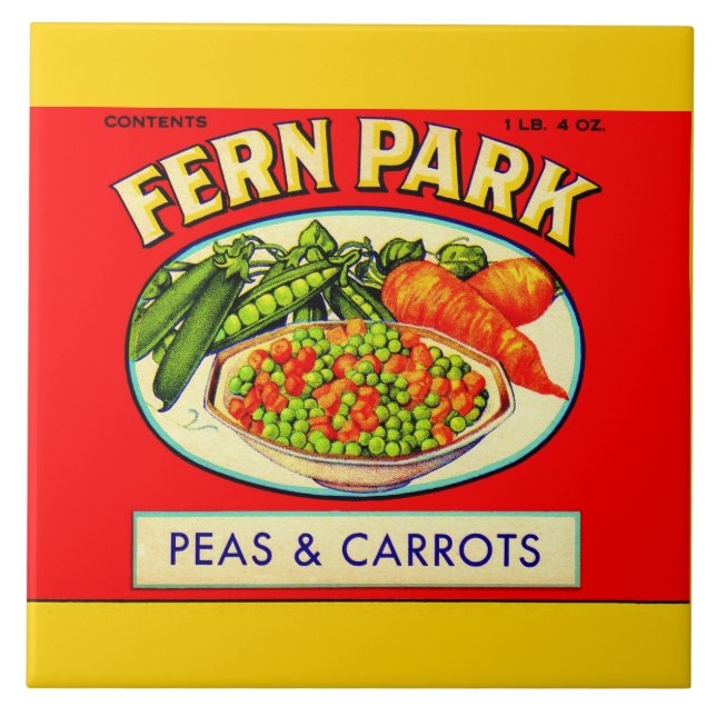 1930s Fern Park peas and carrots label Ceramic Tile (Front)