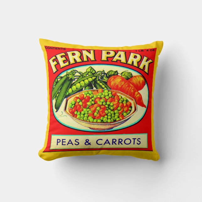 1930s Fern Park peas and carrots label Cushion (Front)