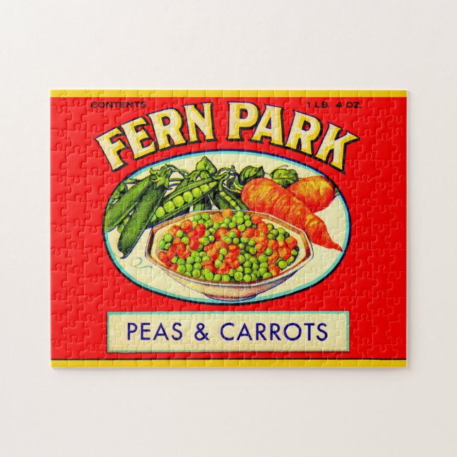 1930s Fern Park peas and carrots label Jigsaw Puzzle (Horizontal)