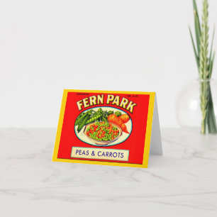1930s Fern Park peas and carrots label Note Card
