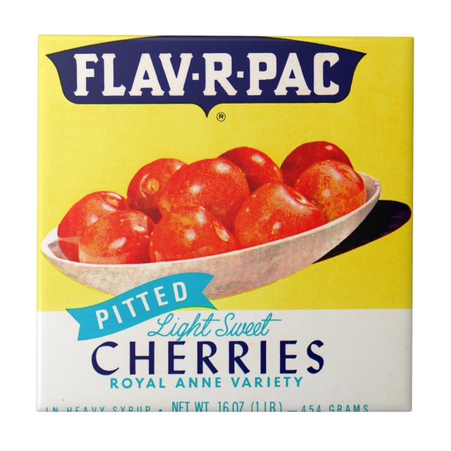 1930s Flav-R-Pac pitted cherries label Ceramic Tile (Front)
