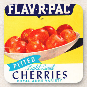 1930s Flav-R-Pac pitted cherries label Coaster