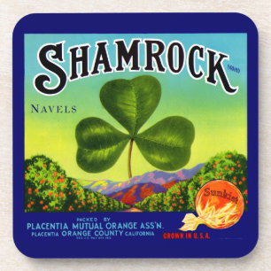 1930s fruit crate label Shamrock Navel Oranges Coaster
