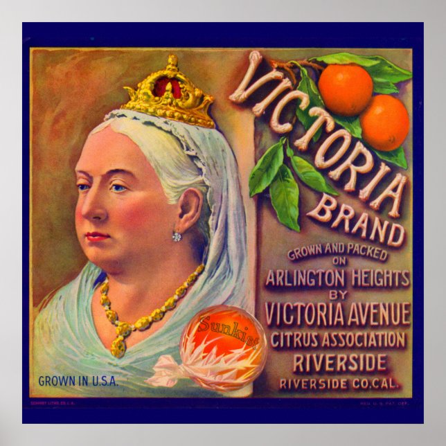 1930s fruit crate label Victoria brand oranges Poster (Front)